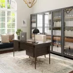 Workspace with laptop, bookshelf, and desk for a person to make $17,000 a year.