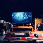A workspace with a computer and headset where a person can make $23,000 a year.